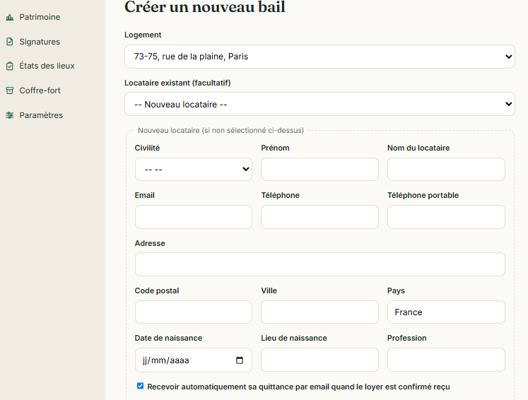 Capture de Gomaloc : la création du bail et le contrat de location