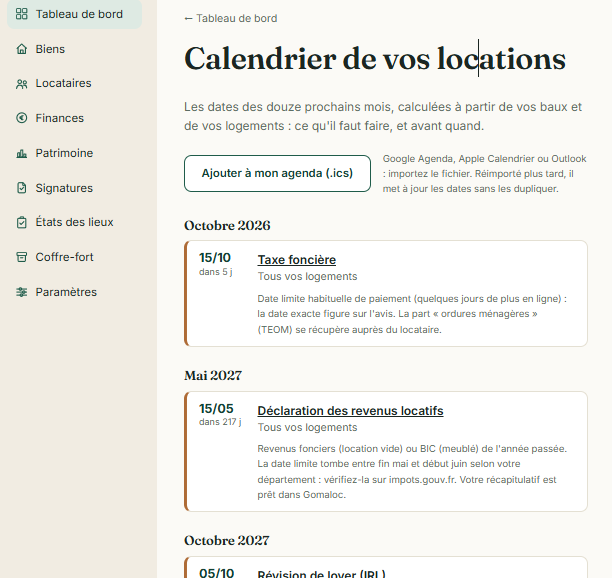 Capture de Gomaloc : le calendrier des échéances